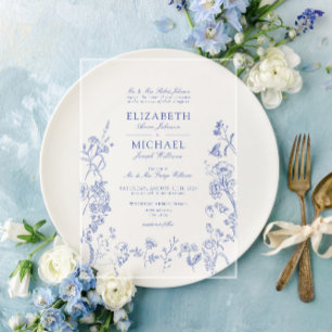 Invitations En Acrylique Mariage Floral Victorien Bleu Chinoiserie Classiqu