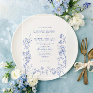 Invitations En Acrylique Mariage Floral Victorien Bleu Chinoiserie Formel