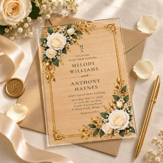 Invitations En Acrylique Mariage Floral Victorien Classique Or