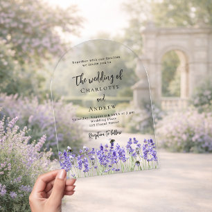 Invitations En Acrylique Mariage floral violet lavande arceau clair