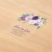Invitations En Acrylique Mariage floral violet rustique Enregistrer la date (Poser)