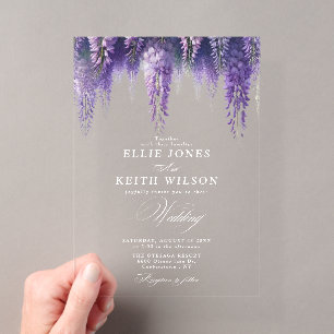 Invitations En Acrylique Mariage Floral Violet Transparent Capriceux