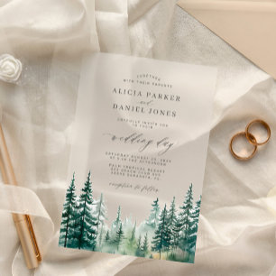 Invitations En Acrylique Mariage forestier aux arbres de pin rustiques aqua