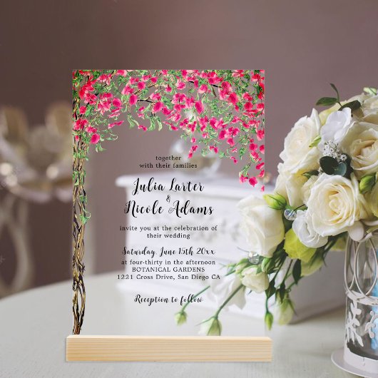 Invitations En Acrylique Mariage forestier tropical des Bougainvilliers ros