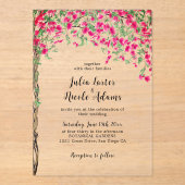 Invitations En Acrylique Mariage forestier tropical des Bougainvilliers ros (Recto)