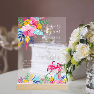 Invitations En Acrylique Mariage Forêt Tropicale Sauvage Pluie Rose Bleu Ma