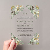 Invitations En Acrylique Mariage Formel aux Feuilles d'Olivier (In situ (ordinateur de poche))