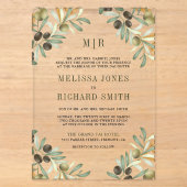 Invitations En Acrylique Mariage Formel aux Feuilles d'Olivier (Recto)