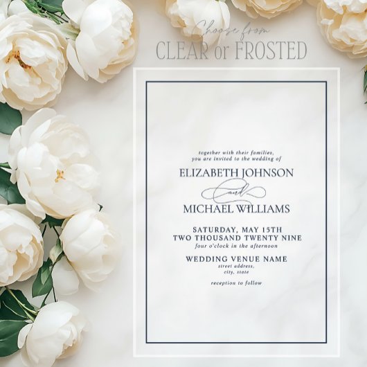 Invitations En Acrylique Mariage Formel Bleu Nuit Écriture Classique