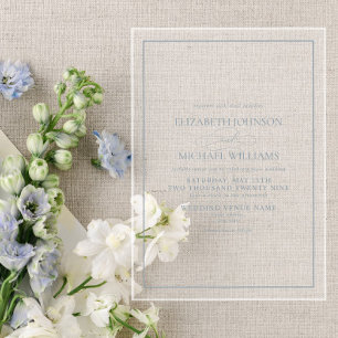 Invitations En Acrylique Mariage Formel Bleu Poussiéreux Écriture Classique