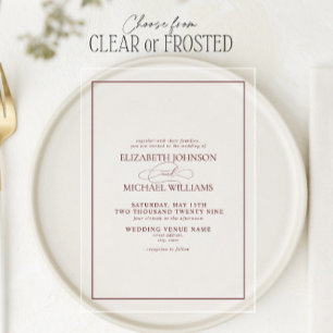Invitations En Acrylique Mariage Formel Bourguignon Écriture Classique