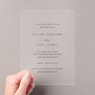 Invitations En Acrylique Mariage Formel Classique Intemporel Enregistrez la
