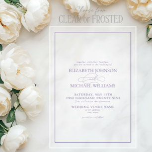 Invitations En Acrylique Mariage Formel Écriture Classique Lilas Lavande