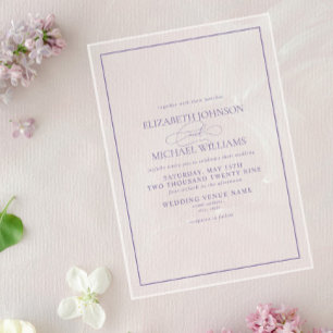 Invitations En Acrylique Mariage Formel Écriture Classique Lilas Lavande
