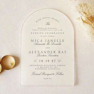 Invitations En Acrylique Mariage Formel Élégant Calligraphie Blanc Gris Fon