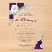 Invitations En Acrylique Mariage Formel Élégant Fleurs Aquarelle Violette (Recto)