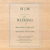 Invitations En Acrylique Mariage Formel Émeraude Vert Monogramme Calligraph (Recto)