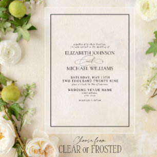 Invitations En Acrylique Mariage Formel Noir & Blanc Écriture Classique