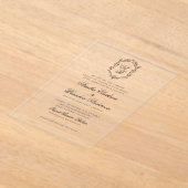 Invitations En Acrylique Mariage Formel noir & blanc Floral Monogram Crest (Poser)