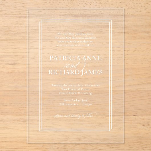 Invitations En Acrylique Mariage formel simple et élégant (Recto)