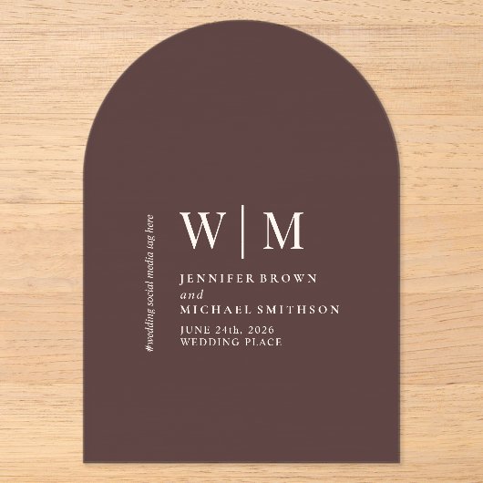 Invitations En Acrylique Mariage Formel Simple Marron Chocolat (Recto)