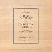 Invitations En Acrylique Mariage frontalier de Carré noir classique (Recto)