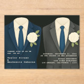 Invitations En Acrylique Mariage gay deux pièces en costume et Cravate (Recto)