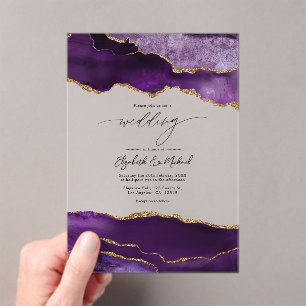 Invitations En Acrylique Mariage Geode d'agate violette fausse brillance de