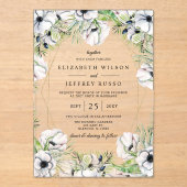 Invitations En Acrylique Mariage géométrique argent blanc anémone or (Recto)