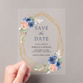 Invitations En Acrylique Mariage géométrique bleu rose marine Enregistrer l (In situ (ordinateur de poche))