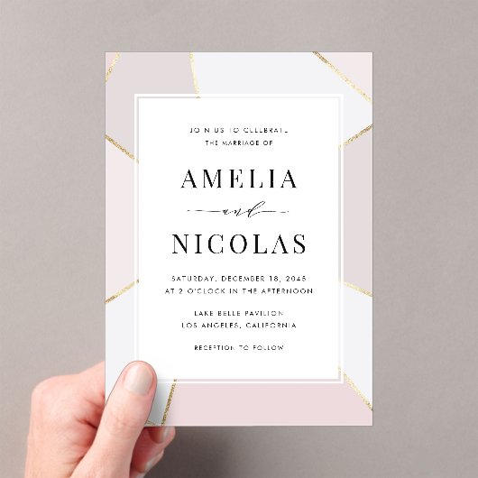 Invitations En Acrylique Mariage géométrique moderne Blush et Gold Foil (In situ (ordinateur de poche))