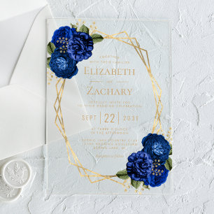 Invitations En Acrylique Mariage géométrique Royal Blue Floral Gold
