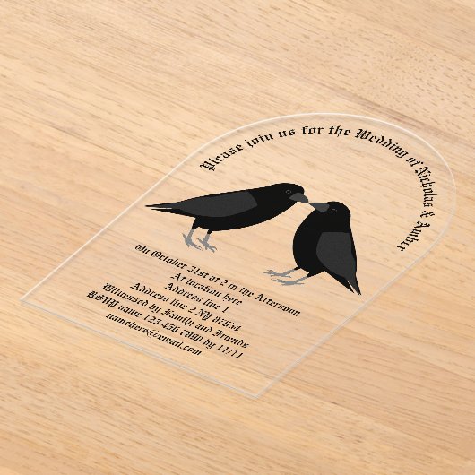 Invitations En Acrylique Mariage gothique Baiser Ravens Personnalisé (Poser)