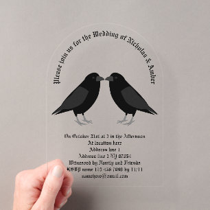 Invitations En Acrylique Mariage gothique Corbeaux qui s'embrassent sur mes