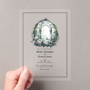 Invitations En Acrylique Mariage Gothique Fenêtre Fantastique Sombre Transp