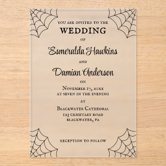Invitations En Acrylique Mariage gothique noir et blanc (Recto)