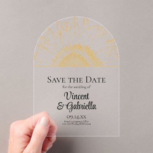 Invitations En Acrylique Mariage graphique de tournesol jaune Enregistrer l (In situ (ordinateur de poche))
