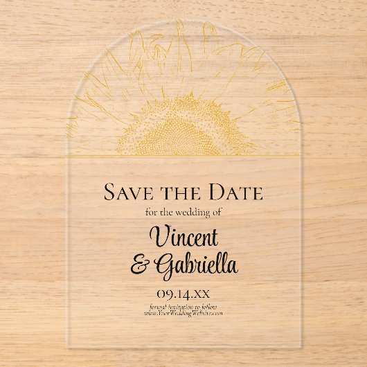 Invitations En Acrylique Mariage graphique de tournesol jaune Enregistrer l (Recto)