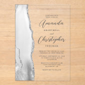 Invitations En Acrylique Mariage gris argent Agate Script (Recto)