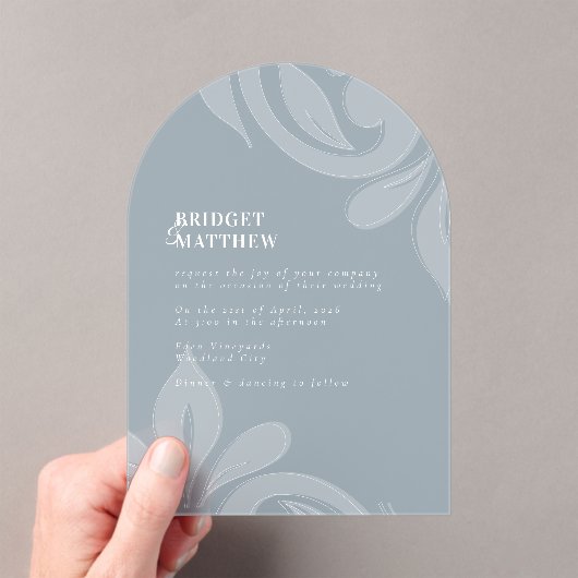 Invitations En Acrylique Mariage gris Cadet Damask Classique (In situ (ordinateur de poche))