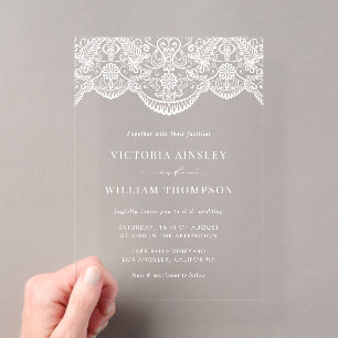 Invitations En Acrylique Mariage Guirlande de Dentelle en Brocart Blanc