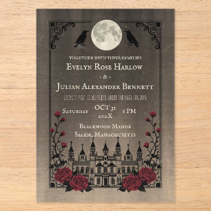 Invitations En Acrylique Mariage Halloween gothique vintage Chauves-souris