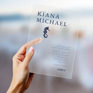 Invitations En Acrylique Mariage Hippocampe Blue Wave Navy ID836