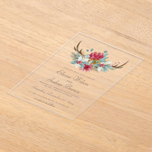 Invitations En Acrylique Mariage hivernal des cerfs de bois (Poser)