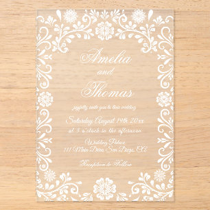 Invitations En Acrylique Mariage hivernal Talavera Floral Flocons de neige