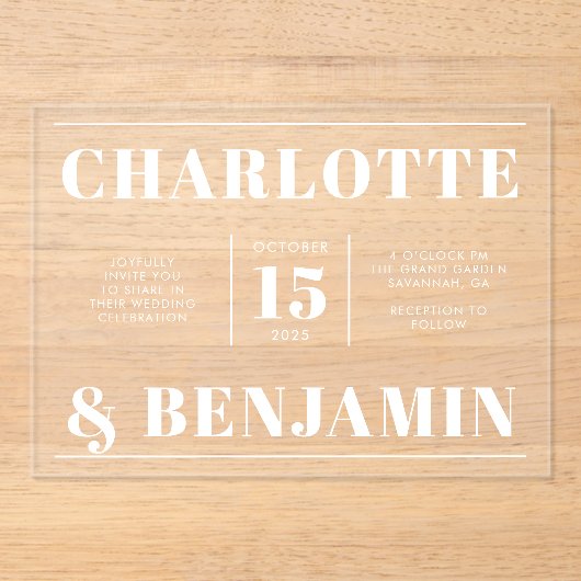 Invitations En Acrylique Mariage horizontal gris moderne (Recto)