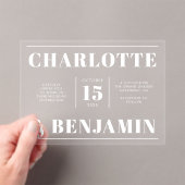 Invitations En Acrylique Mariage Horizontal Moderne Gras Blanc (In situ (ordinateur de poche))
