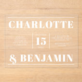 Invitations En Acrylique Mariage Horizontal Moderne Gras Blanc (Recto)