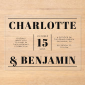 Invitations En Acrylique Mariage horizontal noir gras moderne (Recto)