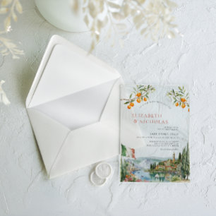 Invitations En Acrylique Mariage illustré au lac de Côme en Italie